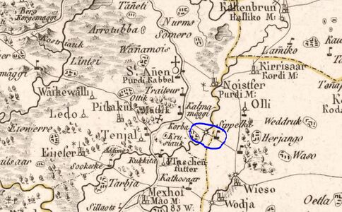 Korba veski Mellini kaardil 1797. a.